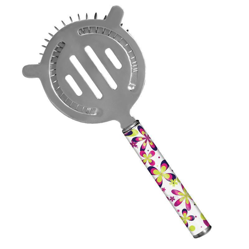 Designer Cocktail Strainer - Pipe Handle - Floral