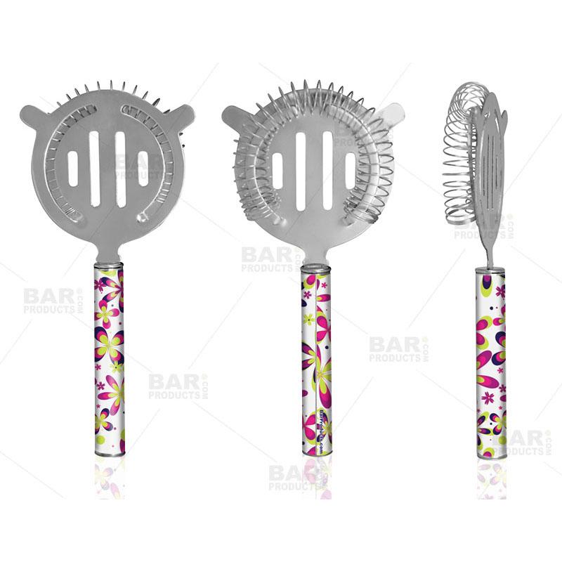 Designer Cocktail Strainer - Pipe Handle - Floral