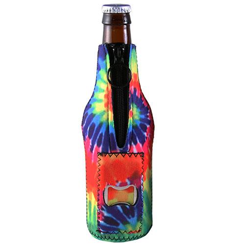 Tie Dye Neoprene Bottle Cooler w/ Bottle Opener