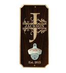 Fancy Monogram - Wall Mounted Wood Plaque Bottle Opener