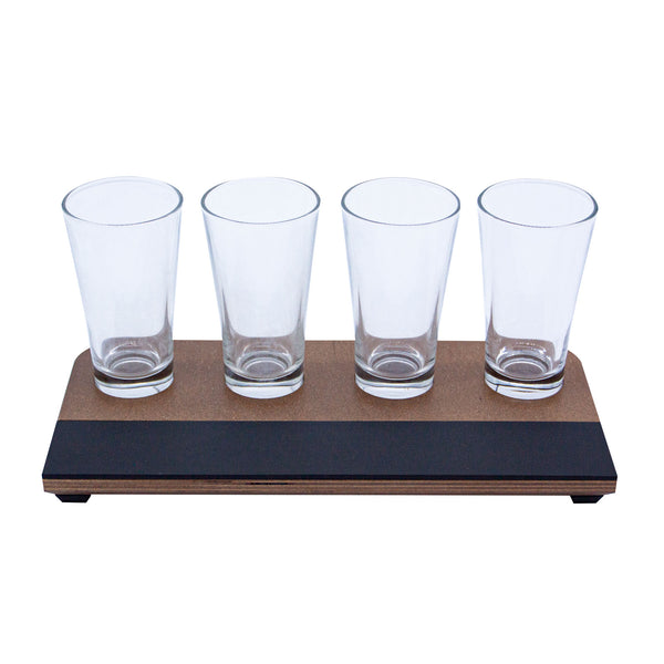 Beer Flight with Walnut Finish and Chalk Strip - Includes 8.5oz. Flared Glasses