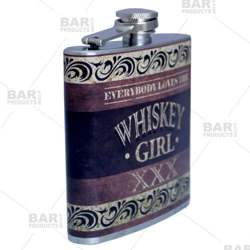 Stainless Steel Hip Flask -Whiskey Girl Design - 6 Ounce