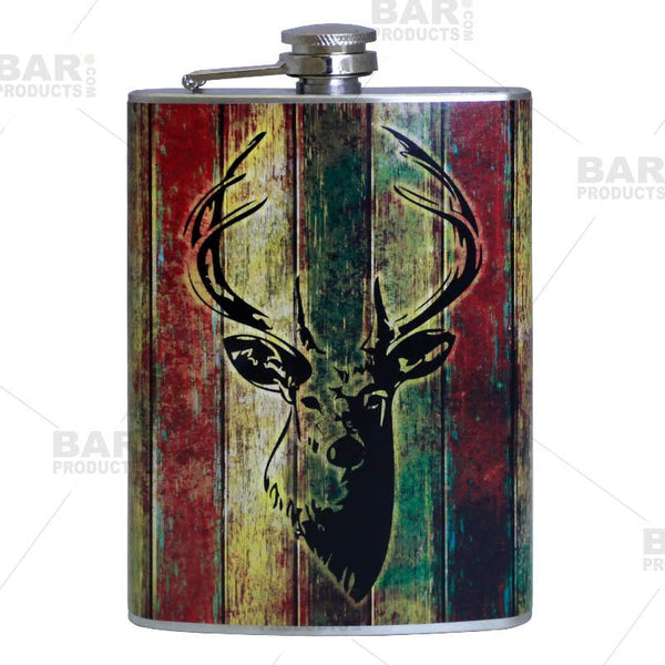 Stainless Steel Hip Flask - Buck Design - 8 ounce