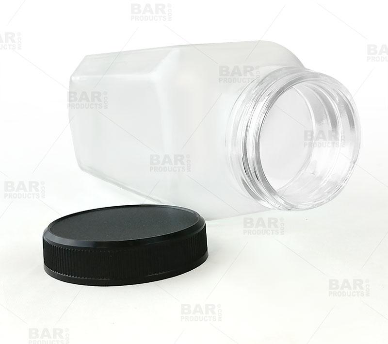 French Square Craft Bartending Jar w/ Black Lid - Clear 16 oz