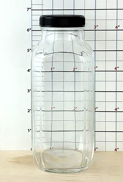 French Square Craft Bartending Jar w/ Black Lid - Clear 16 oz