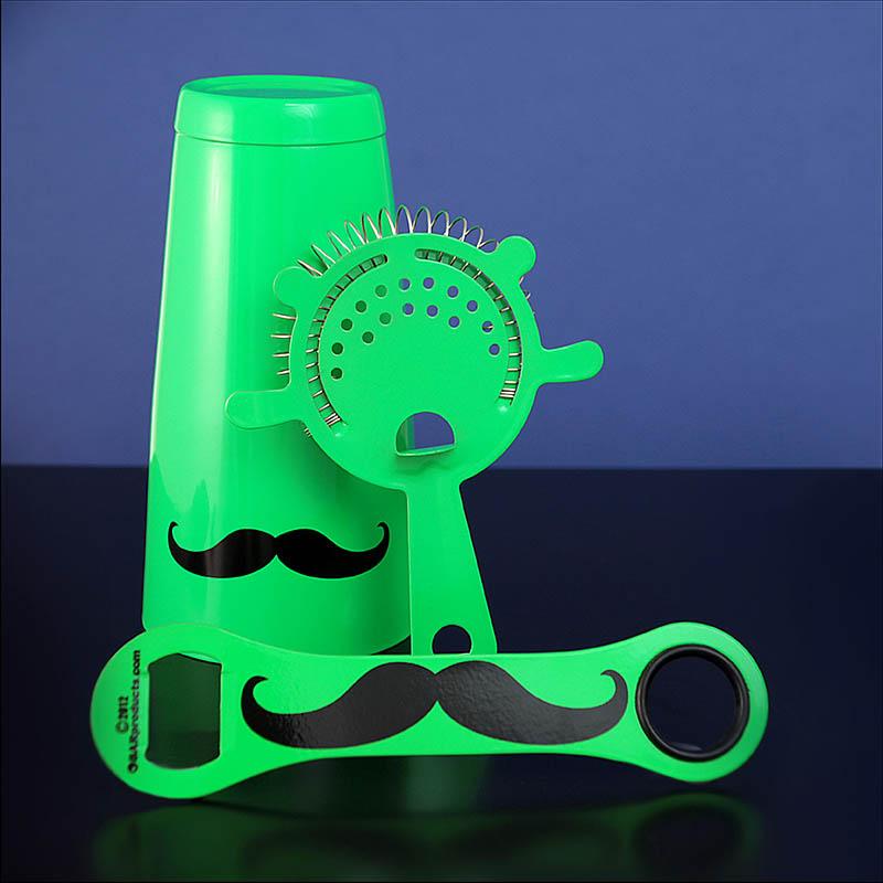 Mustache Bar Set - 3 Pieces - Neon Green