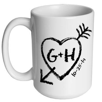 CUSTOMIZABLE 15 ounce Coffee Mug - INITIALS - Heart & Arrow