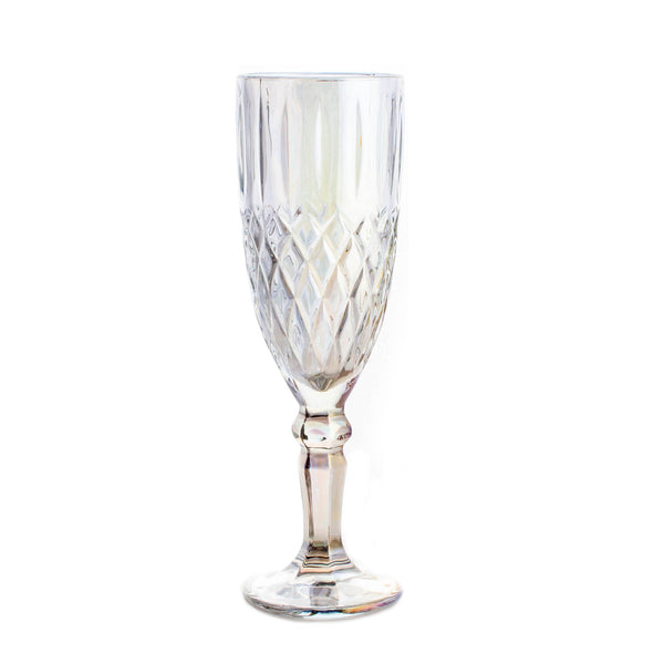 BarConic® Iridescent Diamond Pattern Flute Glass (Quantity Options) - 5.5 ounce