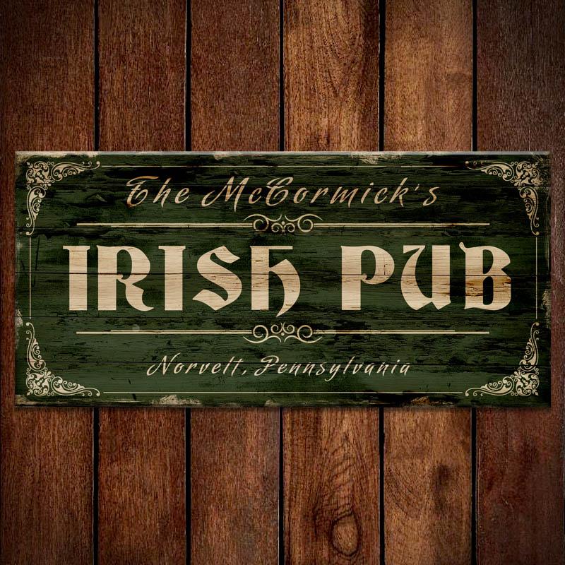 CUSTOMIZABLE Large Vintage Wooden Bar Sign - IRISH PUB - 11 3/4" x 23 3/4"