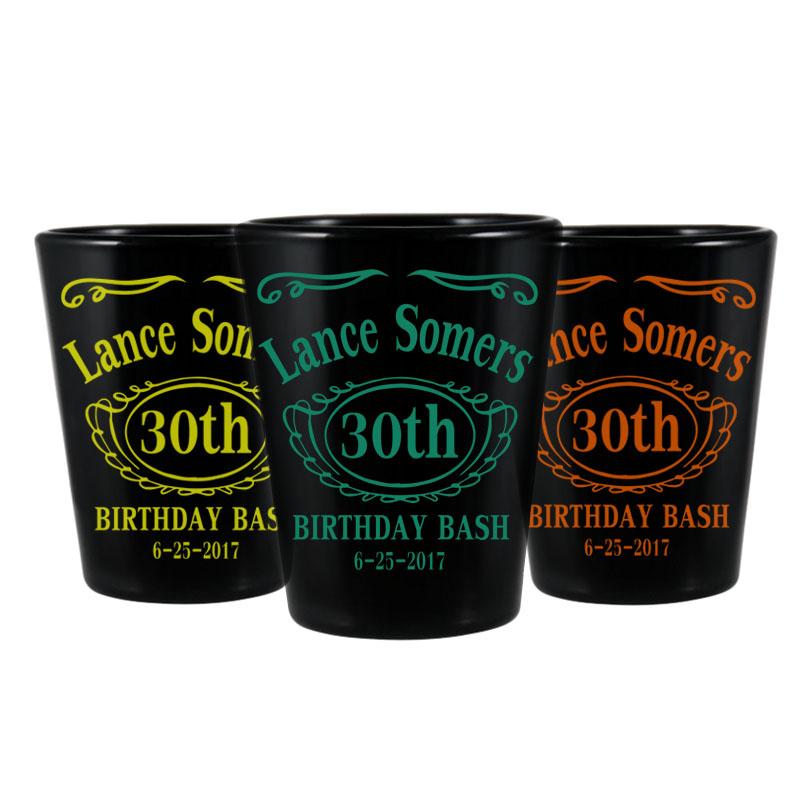 CUSTOMIZABLE - 1.75oz Black Shot Glass - Birthday Bash