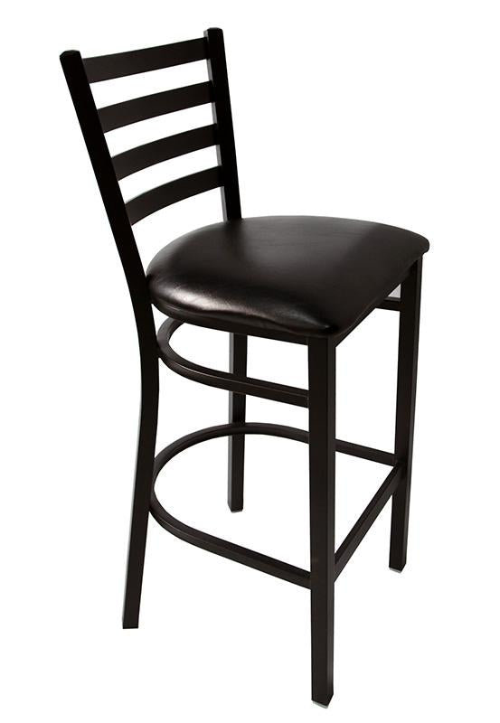 <a href="https://www.barsuppliesmart.com/ladder-back-metal-bar-stool-black-vinyl">Ladder Back Metal Bar Stool - Black Vinyl Seat</a>