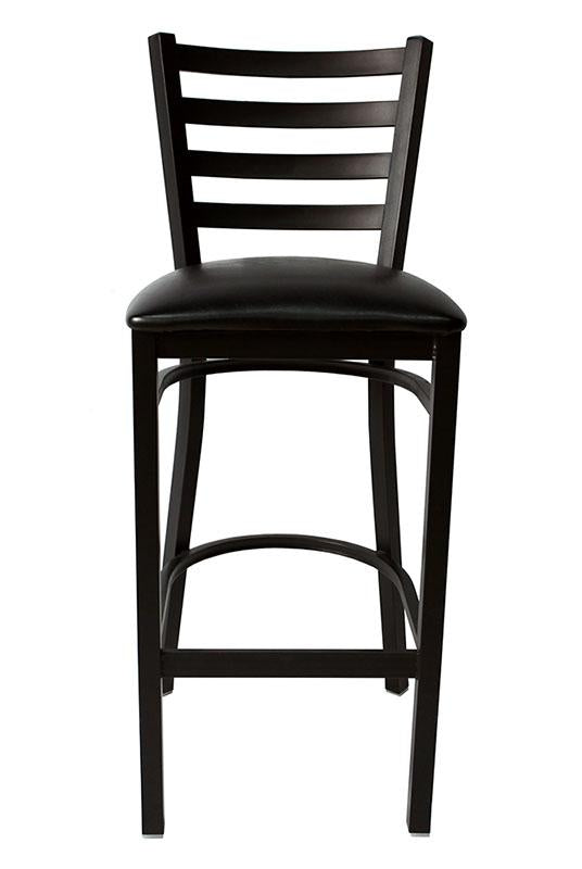 Ladder Back Metal Bar Stool - Black Vinyl 