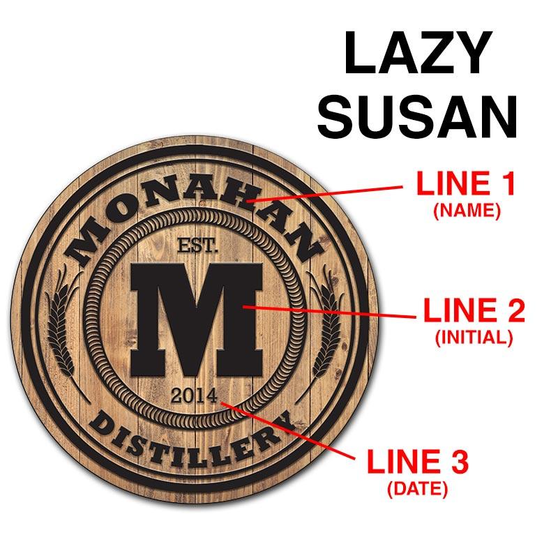 Distillery Wood Lazy Susan - Add Your Name - Size Variations