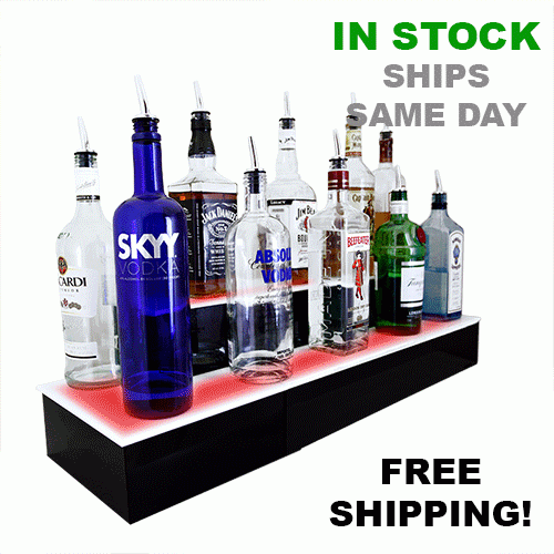 BarConic® LED Liquor Bottle Display Shelf - Outside Corner - 2 Steps - Black