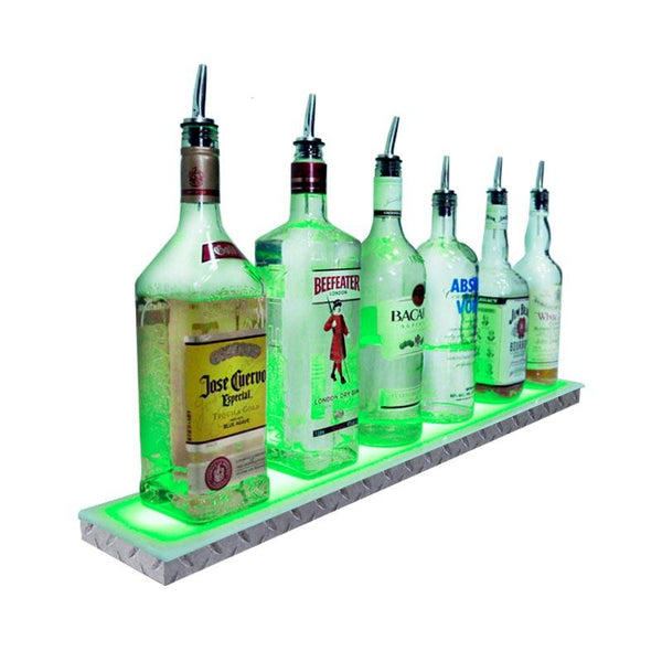 BarConic® LED Liquor Bottle Display Shelf - Low Profile - 1 Step - Diamond Plate Print - Several Lengths