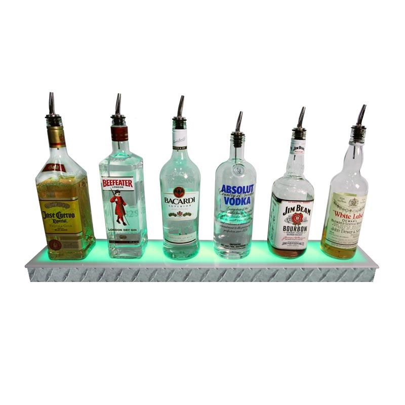 BarConic® LED Liquor Bottle Display Shelf - Low Profile - 1 Step - Diamond Plate Print - Several Lengths