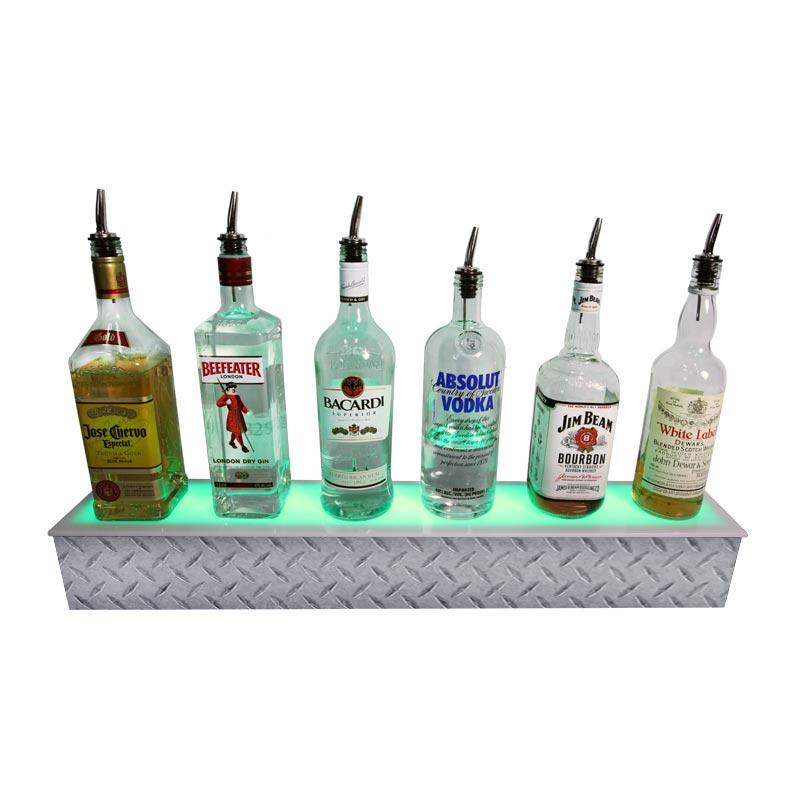 BarConic® LED Liquor Bottle Display Shelf - Diamond Plate Print 1 Step - Several Lengths