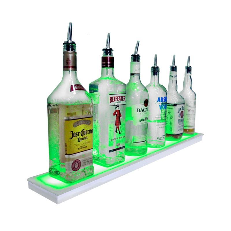 BarConic® LED Liquor Bottle Display Shelf - Low Profile - 1 Step - Polished Mirrored Metal - Several Lengths