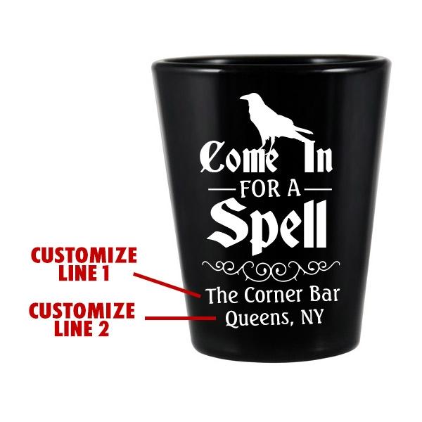 CUSTOMIZABLE - 1.75oz Black Shot Glass - Spell Halloween Design