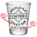 Customizable 1.75 oz. Clear Shot Glass- Adults At Play- Caution- AYN