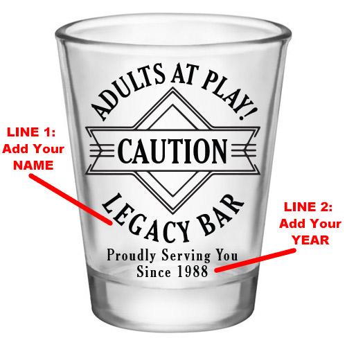 Customizable 1.75 oz. Clear Shot Glass- Adults At Play- Caution- AYN