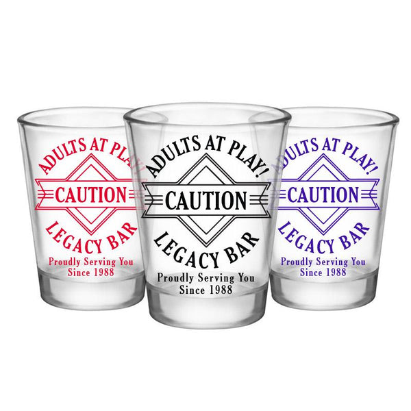 Customizable 1.75 oz. Clear Shot Glass- Adults At Play- Caution- AYN