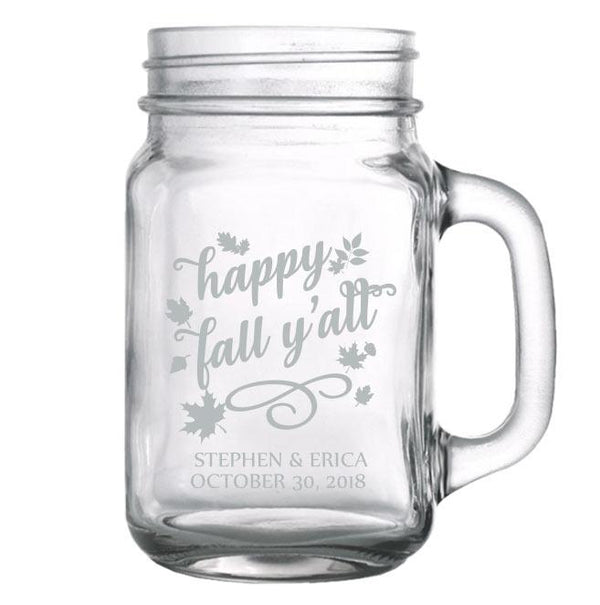 CUSTOMIZABLE - 16oz Mason Jar with Handle - Happy Fall Y'all