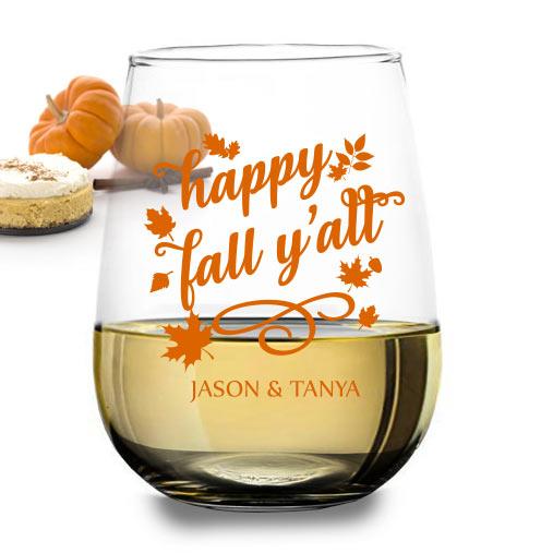 CUSTOMIZABLE - Stemless Wine Glass - 17 ounce - Happy Fall Y'all