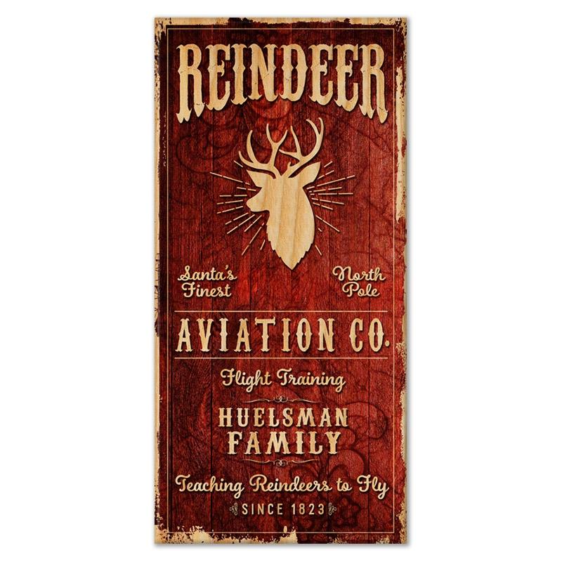 CUSTOMIZABLE Large Vintage Wooden Holiday Bar Sign - Reindeer Aviation - 11 3/4" x 23 3/4"