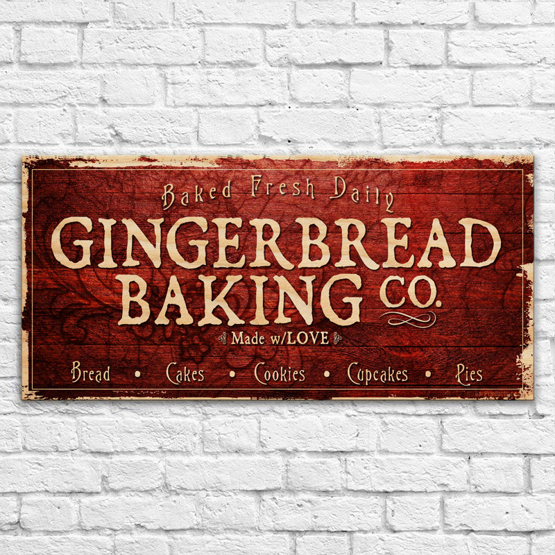 Large Vintage Wooden Holiday Bar Sign - Gingerbread Bakery - 11 3/4" x 23 3/4"