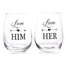 Love Him, Love Her Stemless Wine Glass Set