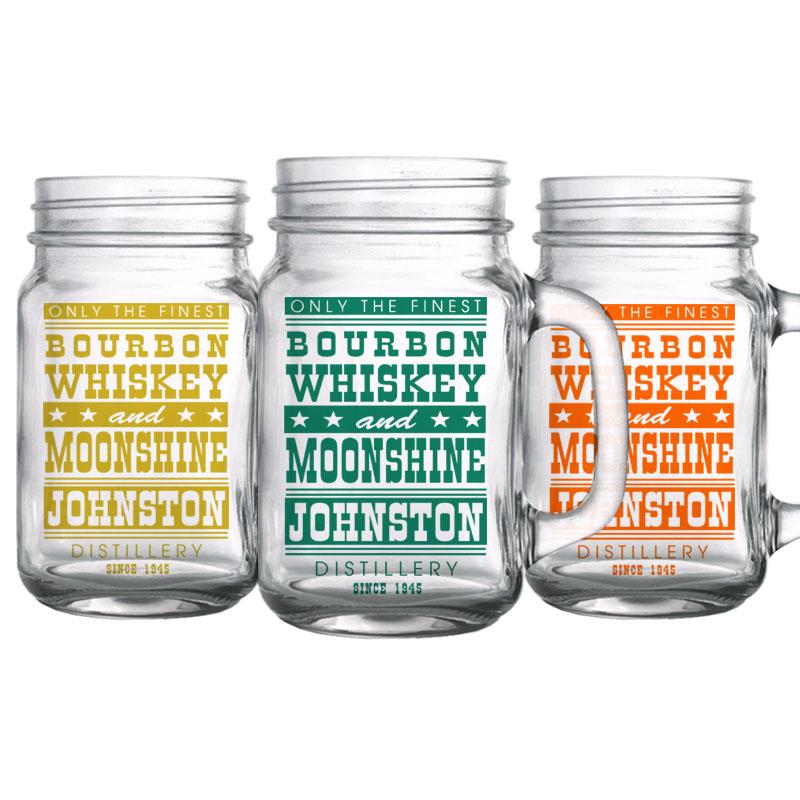 CUSTOMIZABLE - 16oz Mason Jar with Handle - Bourbon, Whisky and Moonshine