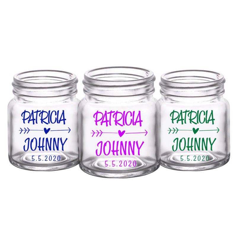 CUSTOMIZABLE - 2oz Clear Mini Mason Jar Shot Glass - Heart Arrow