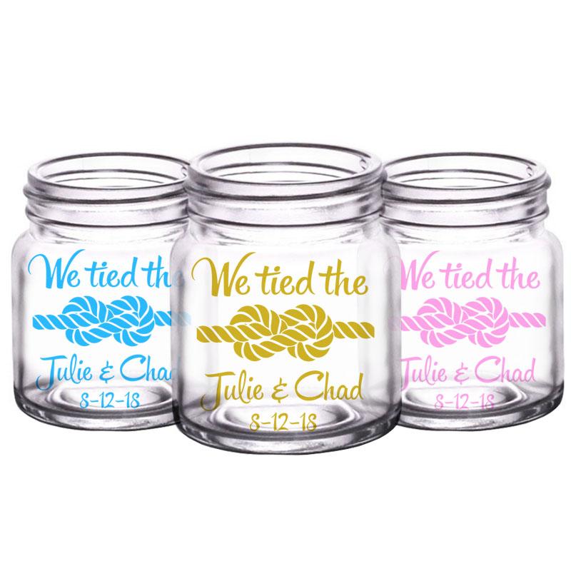 CUSTOMIZABLE Clear Mini Mason Jar Shot Glass - Tied The Knot - 2oz