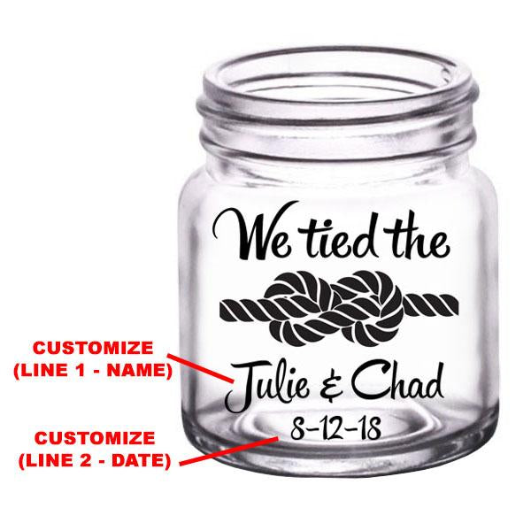 CUSTOMIZABLE Clear Mini Mason Jar Shot Glass - Tied The Knot - 2oz