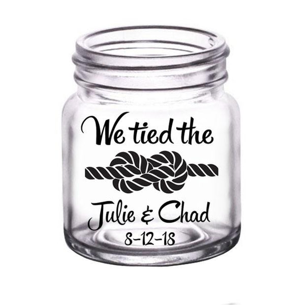 CUSTOMIZABLE Clear Mini Mason Jar Shot Glass - Tied The Knot - 2oz