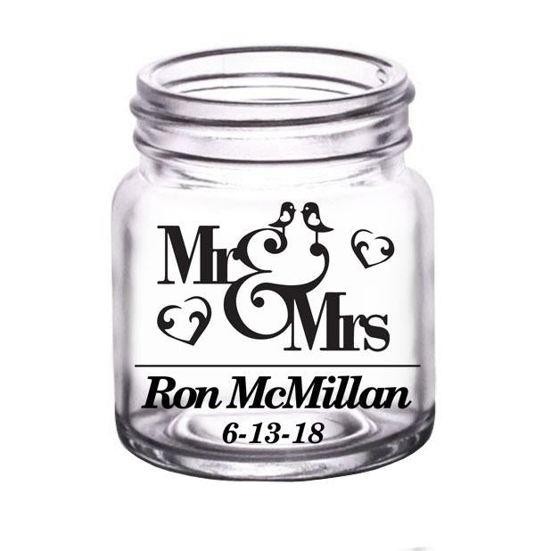 CUSTOMIZABLE - 2oz Clear Mini Mason Jar Shot Glass - Mr. and Mrs.