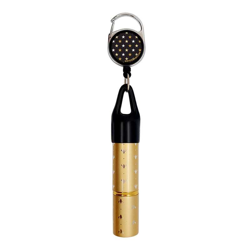 Mister Leash™ - Retractable Clip-on Atomizer for Hand Sanitizers - Gold Stars Design - Refillable