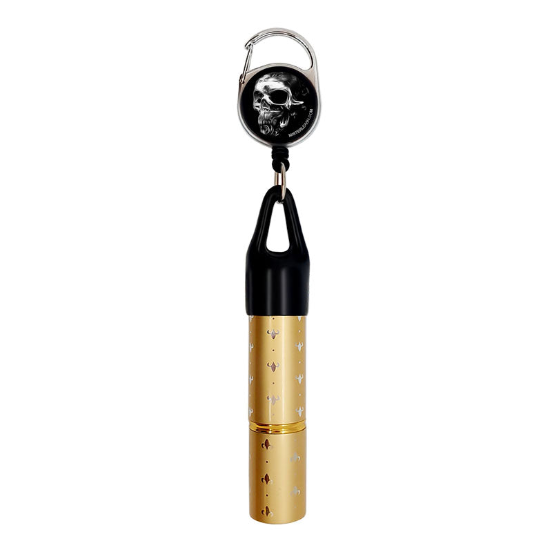 Mister Leash™ - Retractable Clip-on Atomizer for Hand Sanitizers - Chrome Skull Design - Refillable