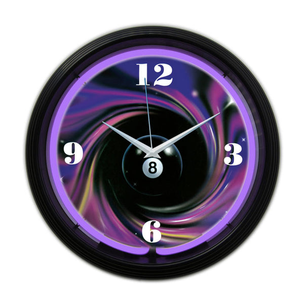 Eight Ball Swirl Neon Clock - 15" Diameter