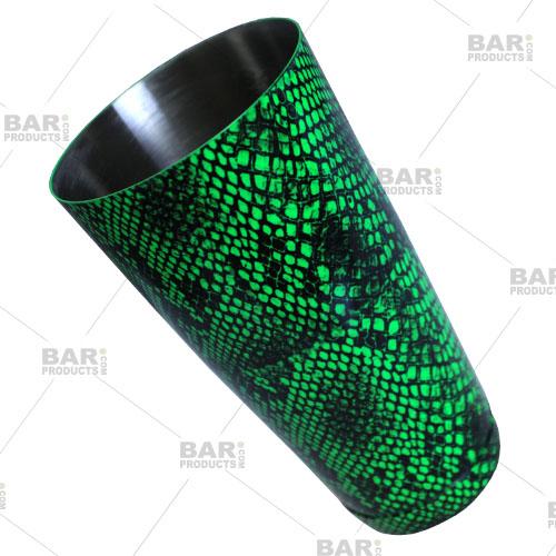 Cocktail Shaker Tin - Printed Designer Series - 28oz weighted - NEON GREEN Snake Skin