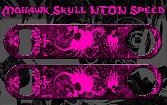 Speed Bottle Opener / Bar Key - Mohawk Skulls - Pink