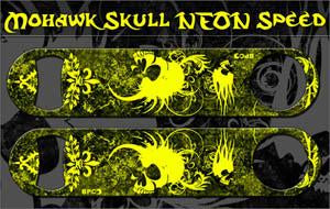 Speed Bottle Opener / Bar Key - Mohawk Skulls - Yellow