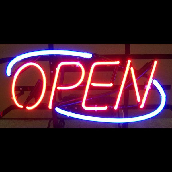 Open Blue Border NEON Sign