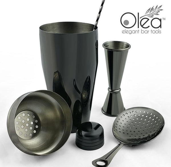 Olea™ Bar Set - Gunmetal Black - 4 Piece (Bar Spoon Tip Option) 