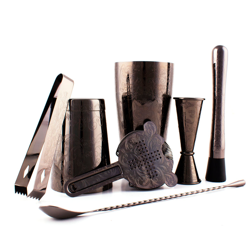 Gun Metal - Olea Etched 7 piece Bar Set