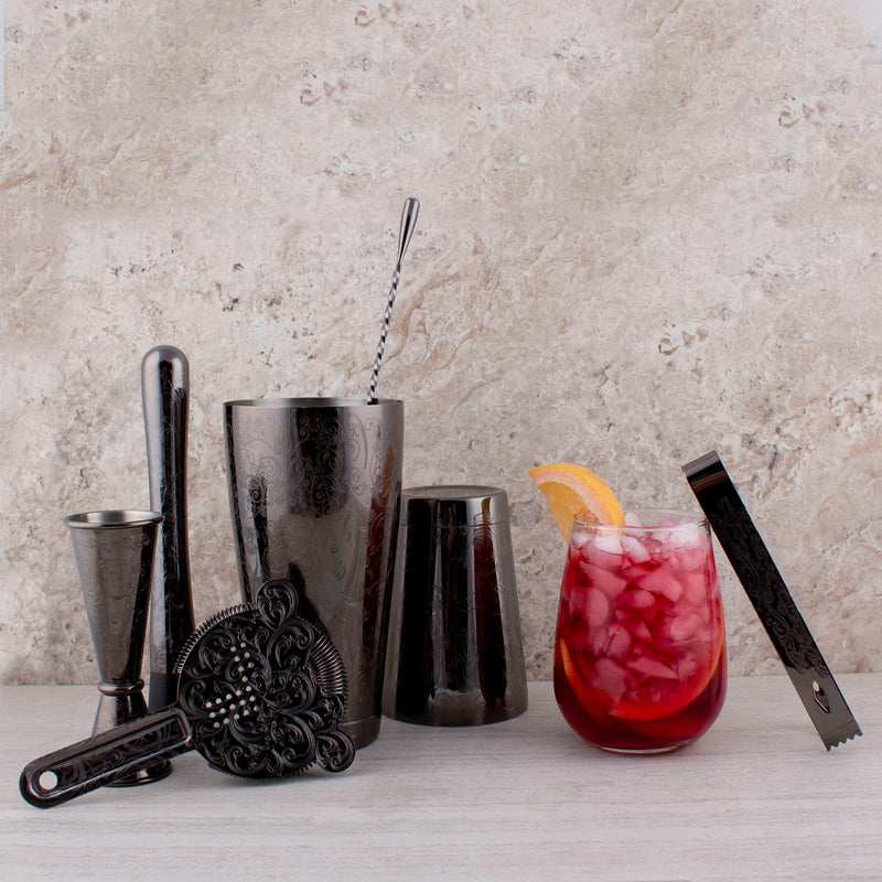 Gun Metal - Olea Etched 7 piece Bar Set