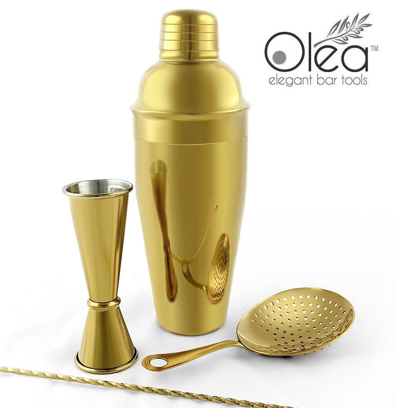 Olea™ Bar Set - Gold Plated - 4 Piece (Bar Spoon Tip Option)