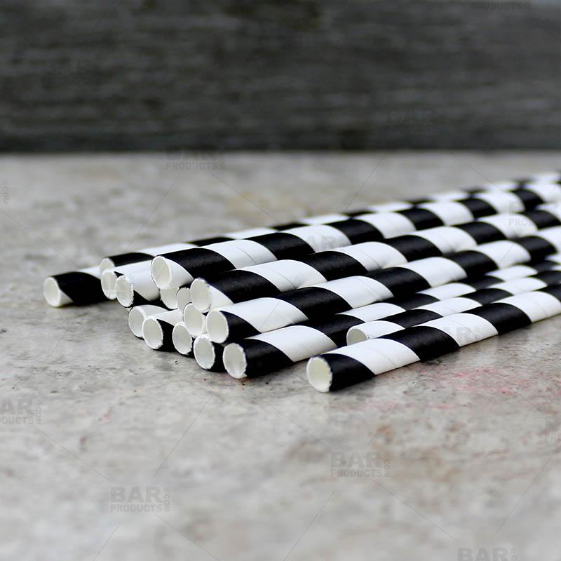 BarConic® "Eco-Friendly" Paper Straws - 7 3/4" Black & White Stripe - Packs of 100