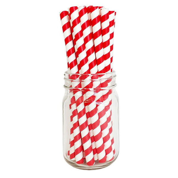 BarConic® "Eco-Friendly" Jumbo Paper Straws - 7 3/4" Red Stripe - 100 pack